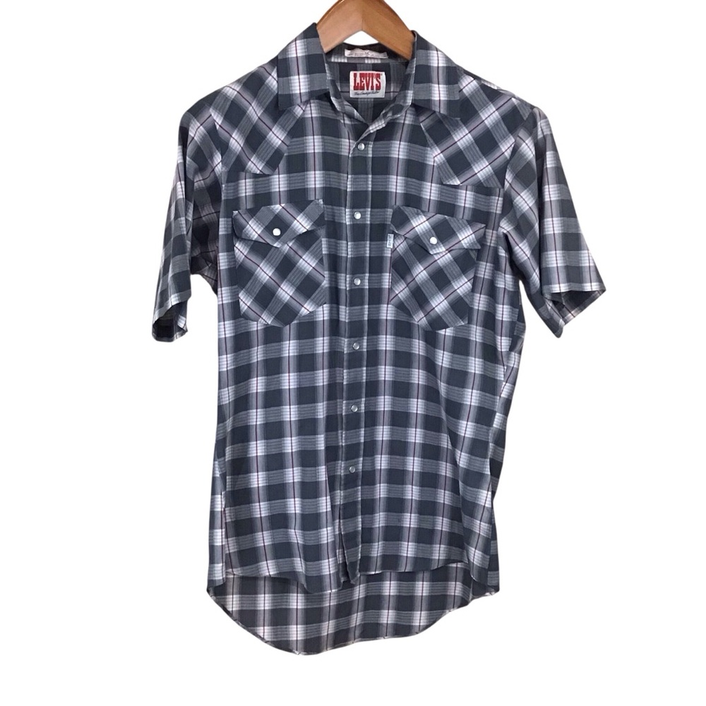 Vintage Levi's The Cowboys Tailor Pearl Snap Gray Plaid Shirt M